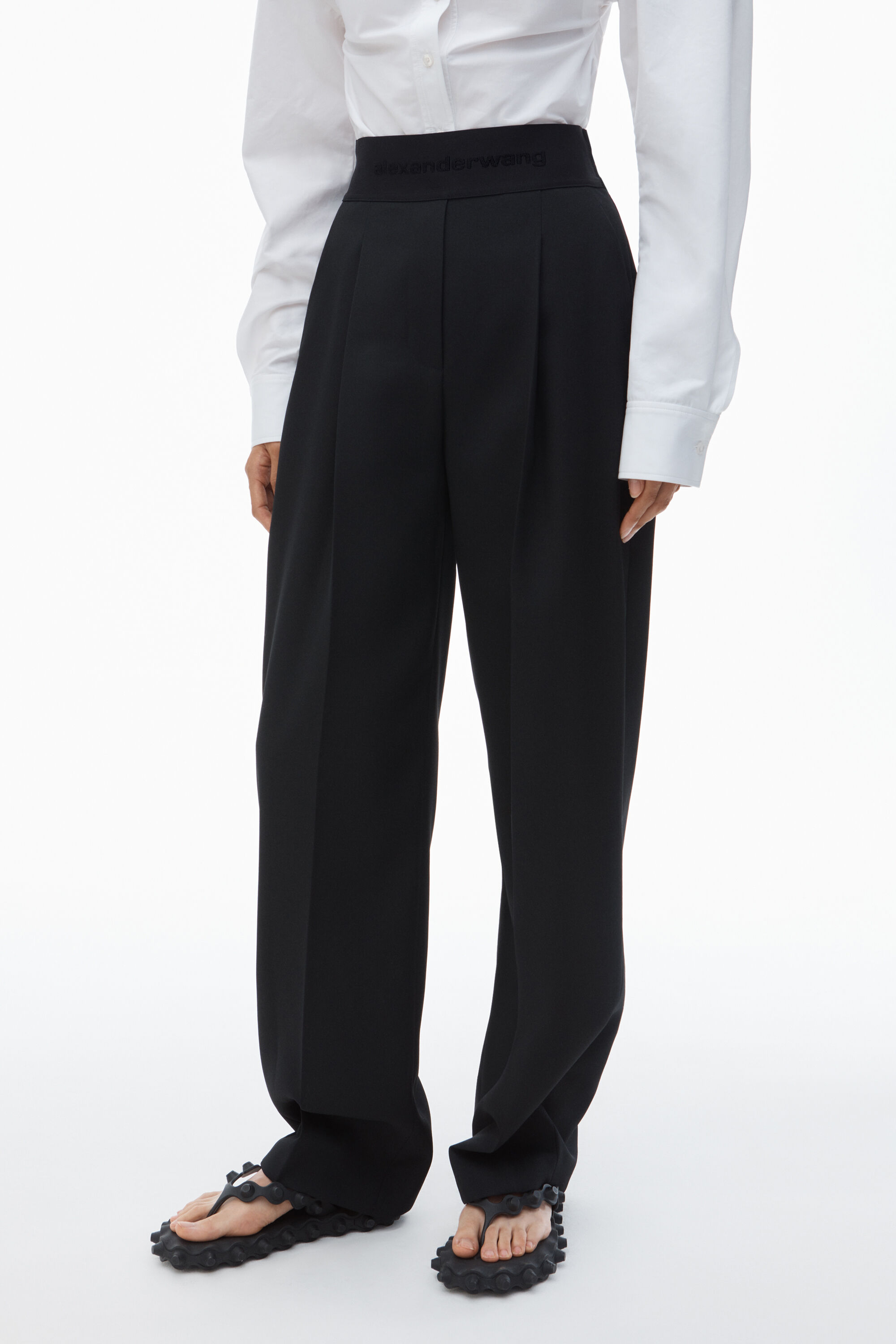 high waisted trouser with logo waistband in BLACK | alexanderwang®