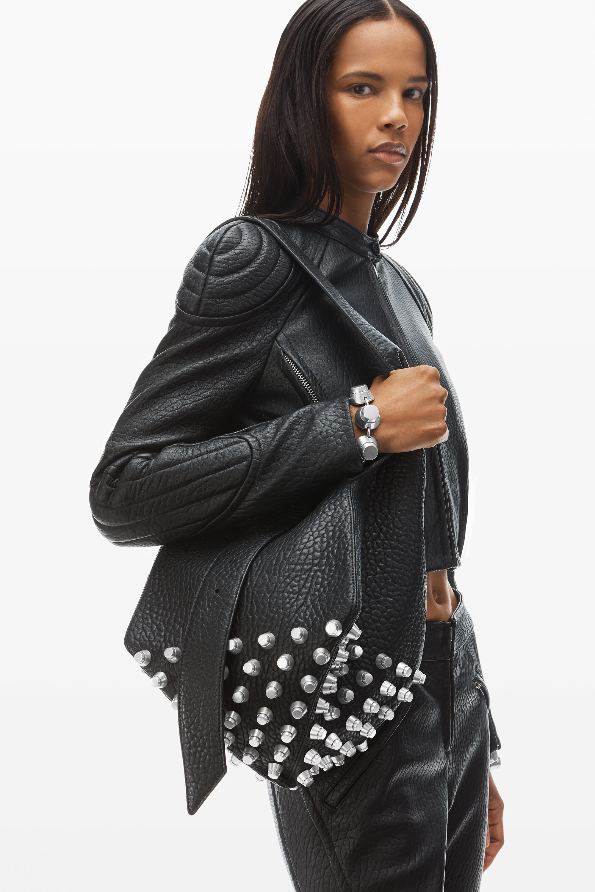 rex medium hobo bag in lambskin leather in BLACK | alexanderwang®