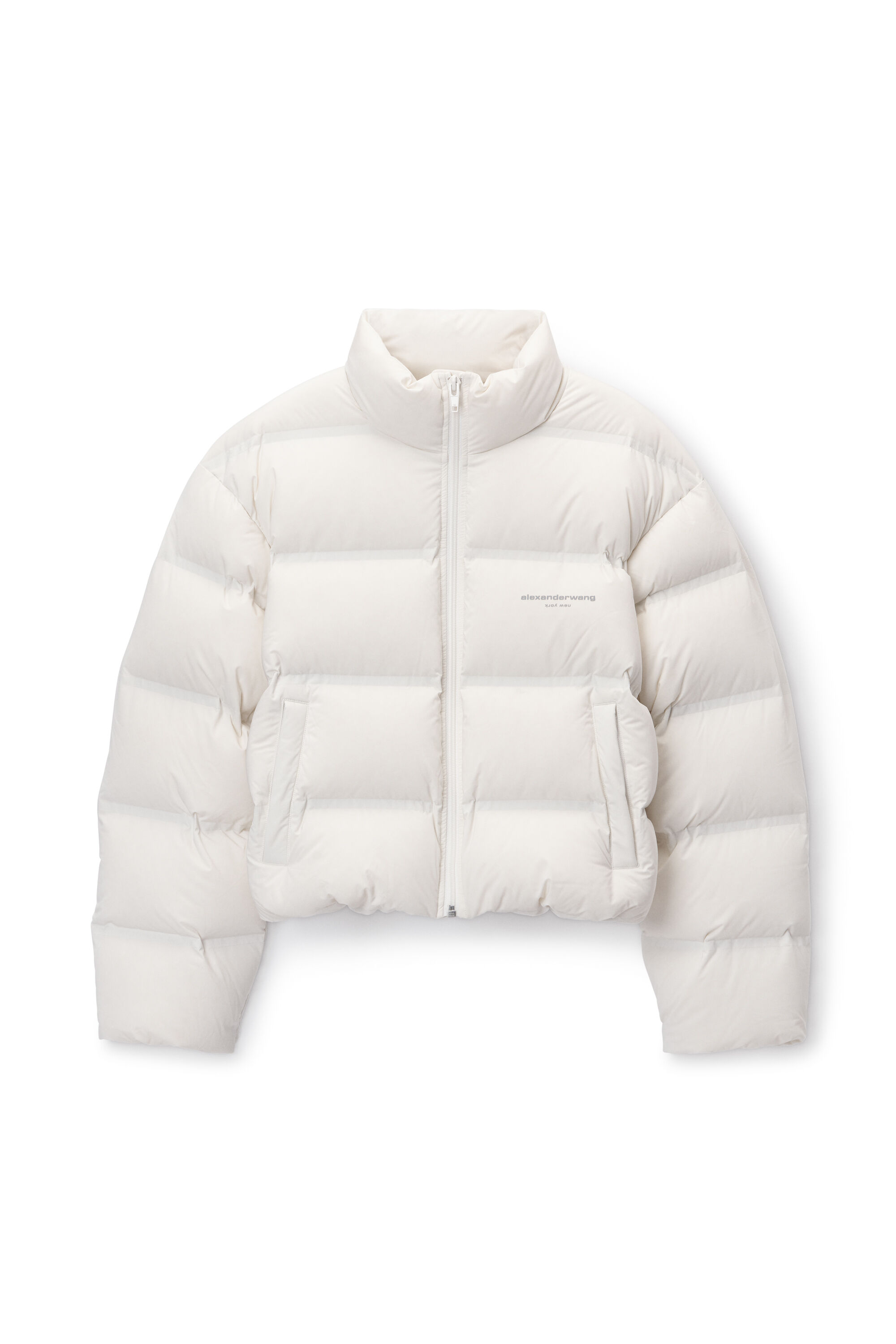 White Logo Jacquard Puffer Jacket