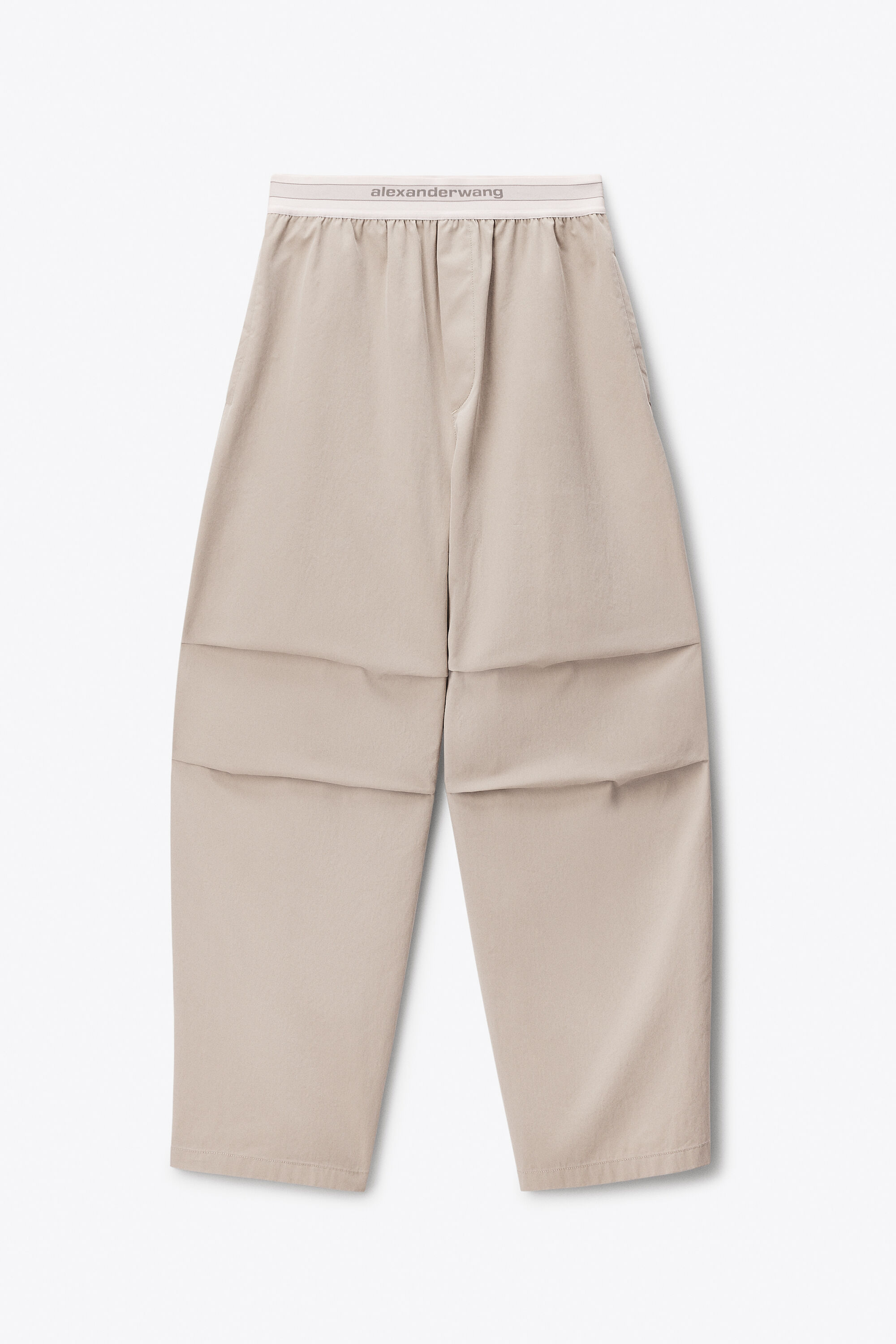 Mid-Rise Pleated Wide-Leg Pant with Logo Elastic Waist in STONE