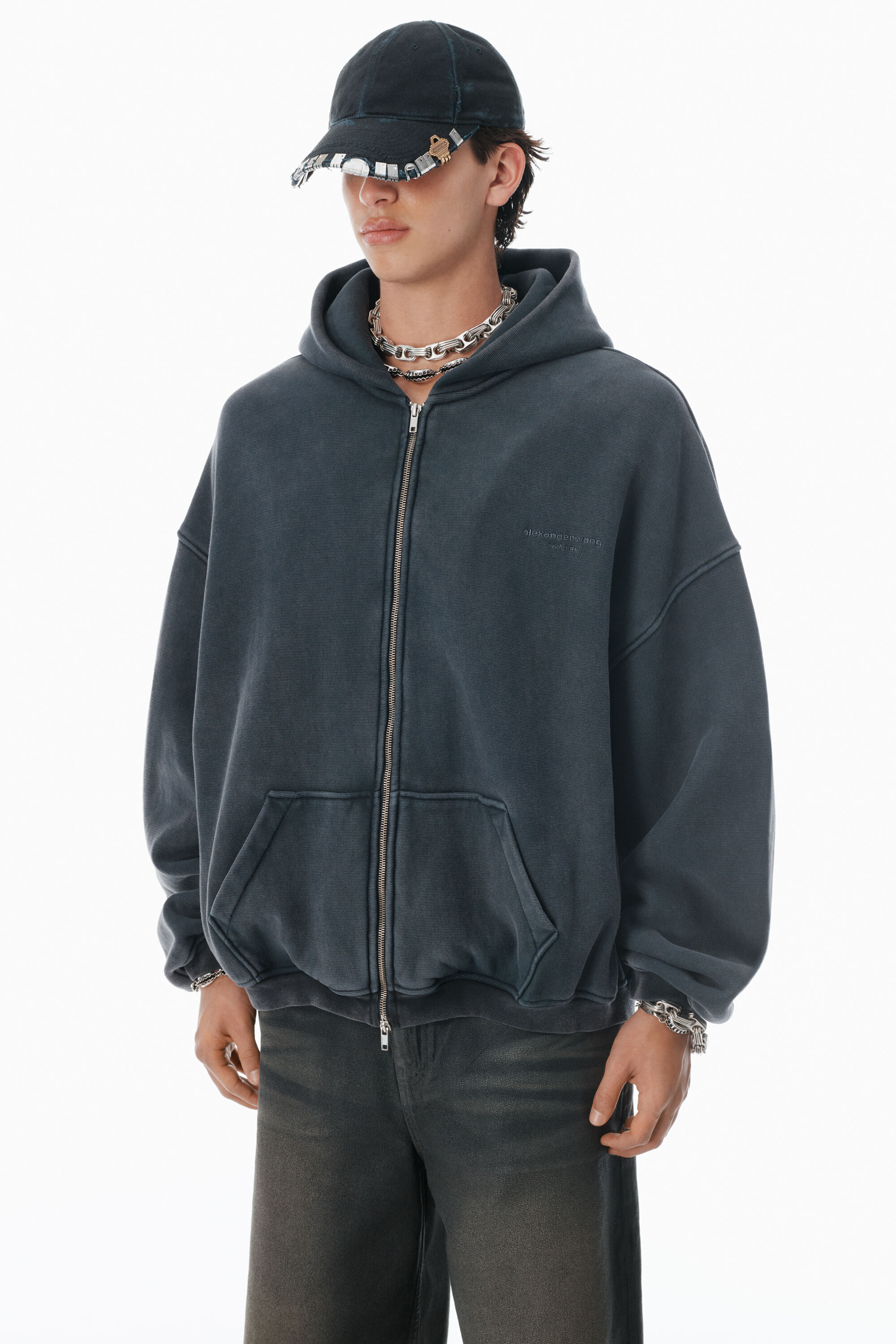 ゼベワン アンコン ハンユジン ZIP-UP ジップアップ Black Cotton Logo Zip-Up Hoodie