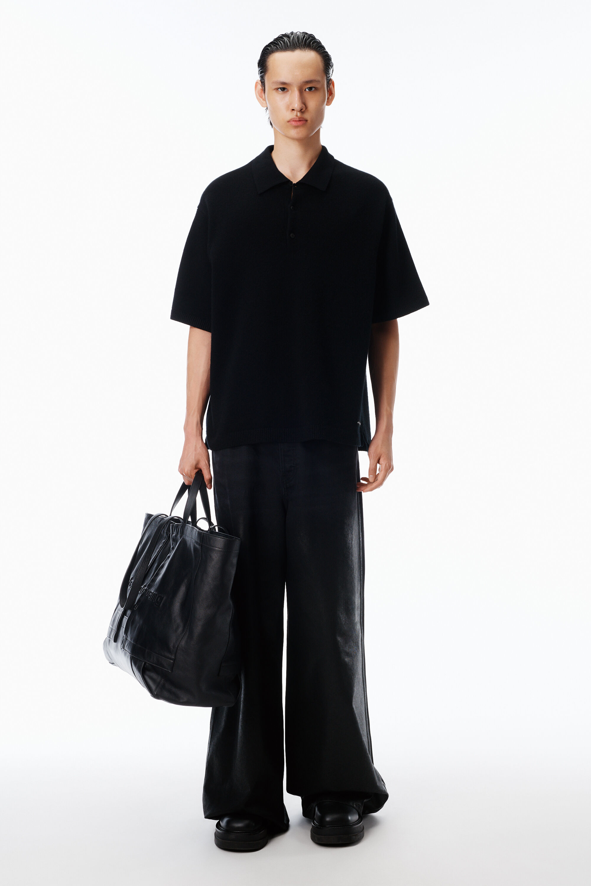 Wool Polo Shirt in BLACK | alexanderwang®