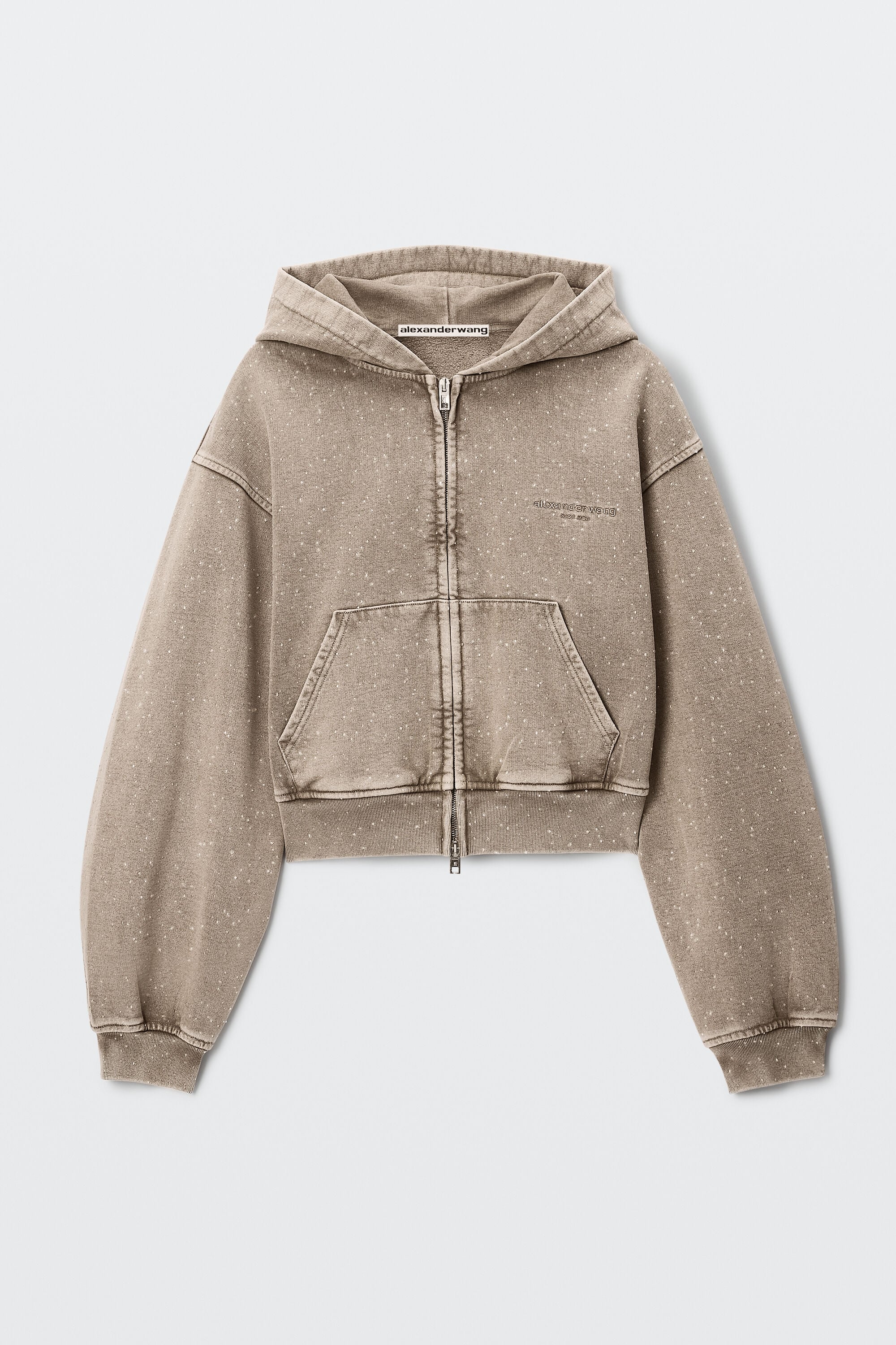 トップス Alexander Wang ALL-OVER CRYSTAL ZIP UP HOODIE in FALLEN ROCK | alexanderwang®
