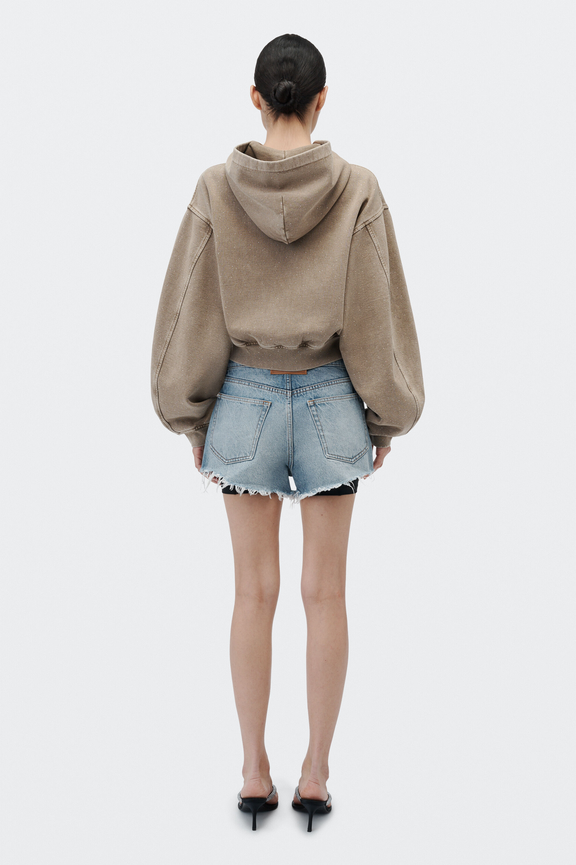 ALL-OVER CRYSTAL ZIP UP HOODIE in FALLEN ROCK | alexanderwang®