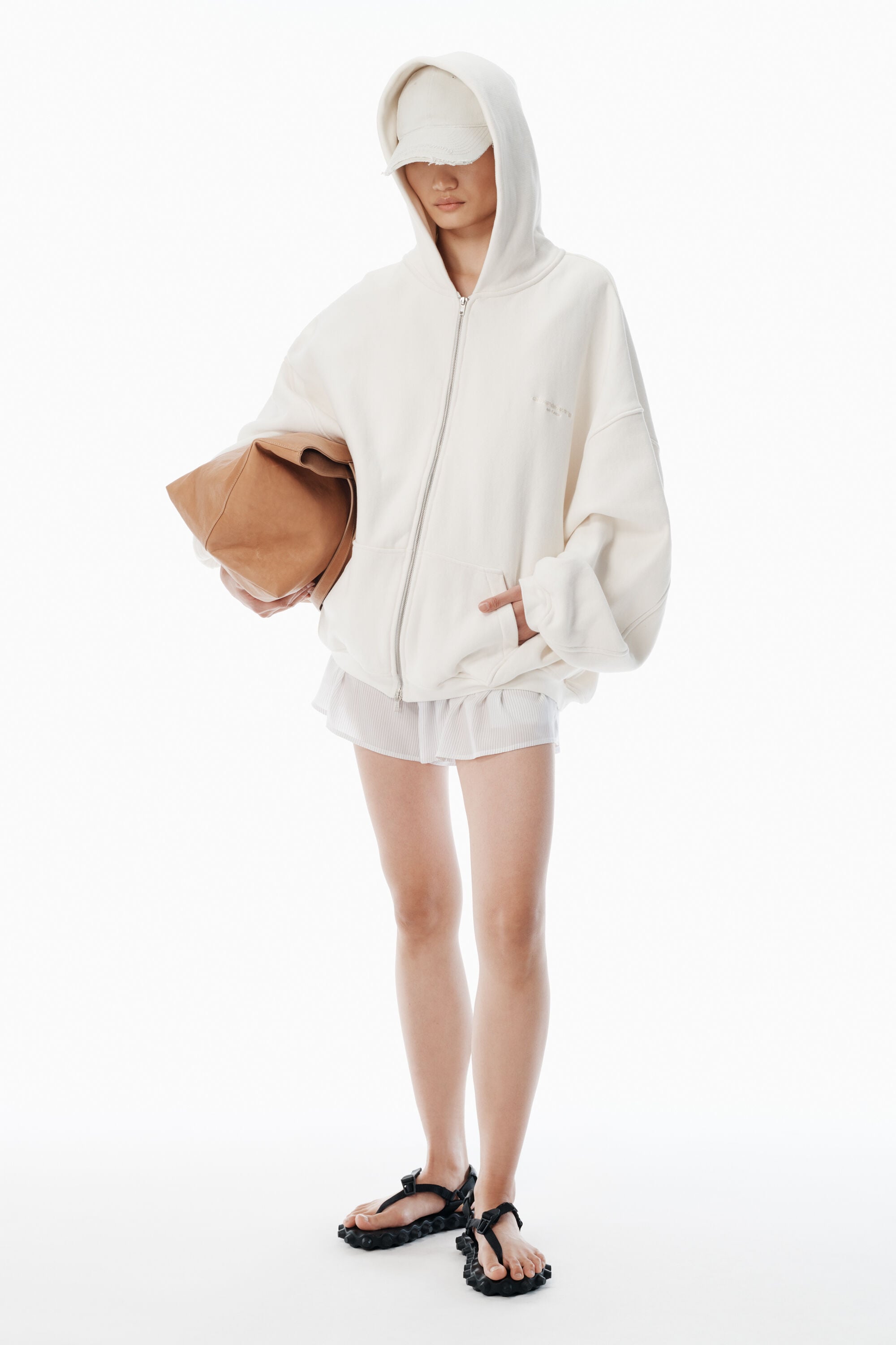 White Cotton Logo Zip-Up Hoodie