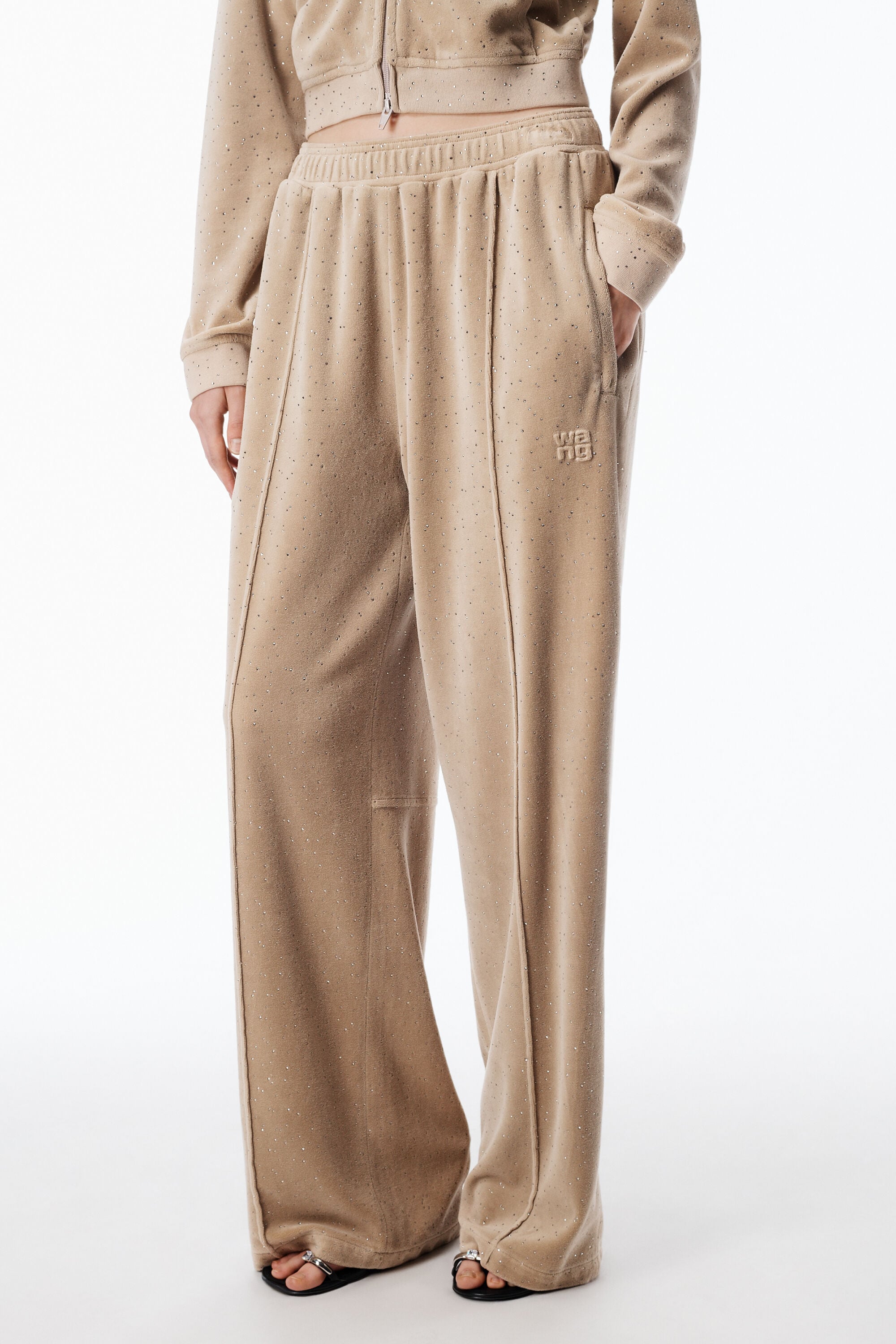 Crystal Hotfix Mid-Rise Terry Sweatpant in WARM TAUPE | alexanderwang®