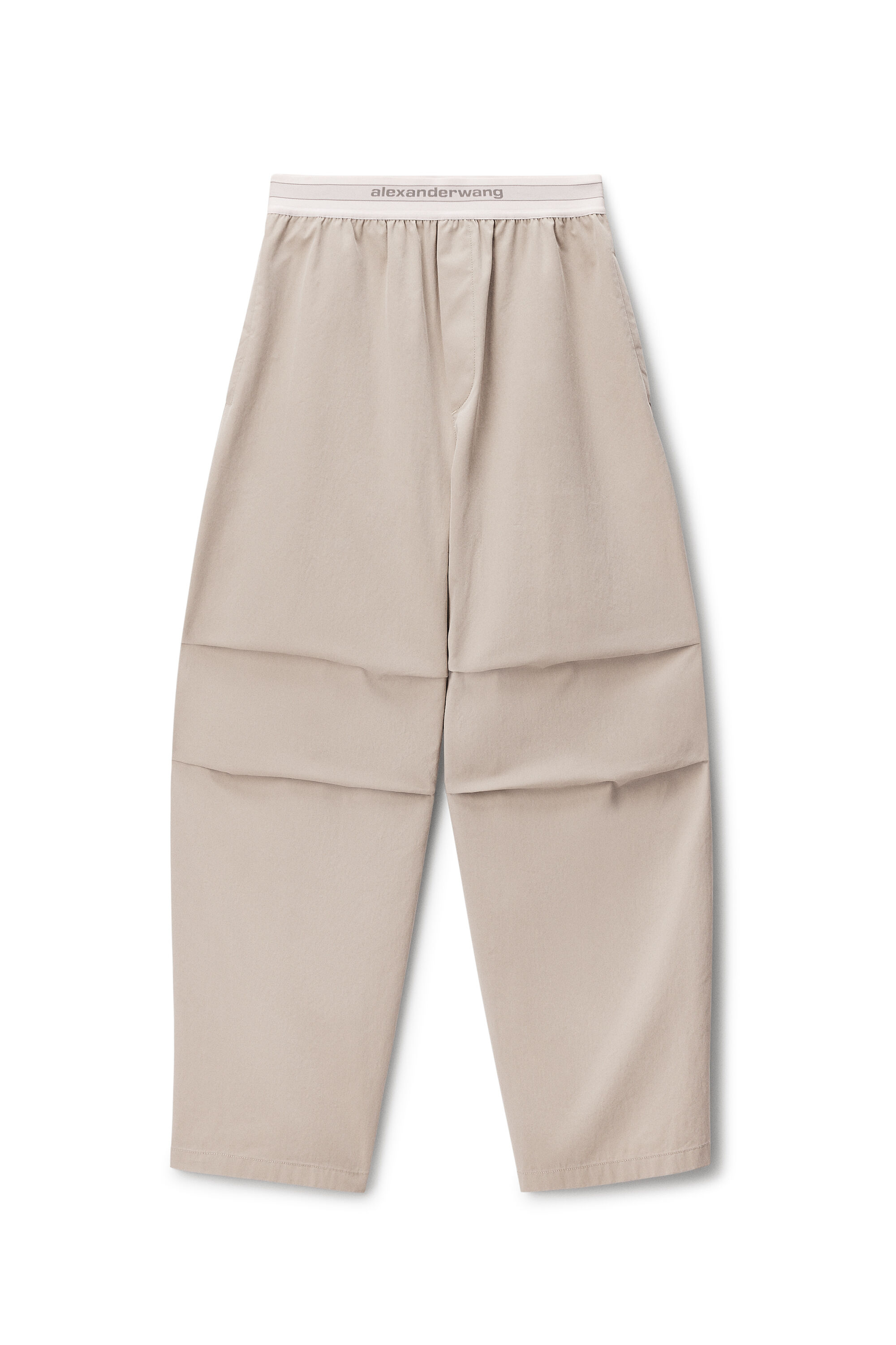 Mid-Rise Pleated Wide-Leg Pant with Logo Elastic Waist in STONE