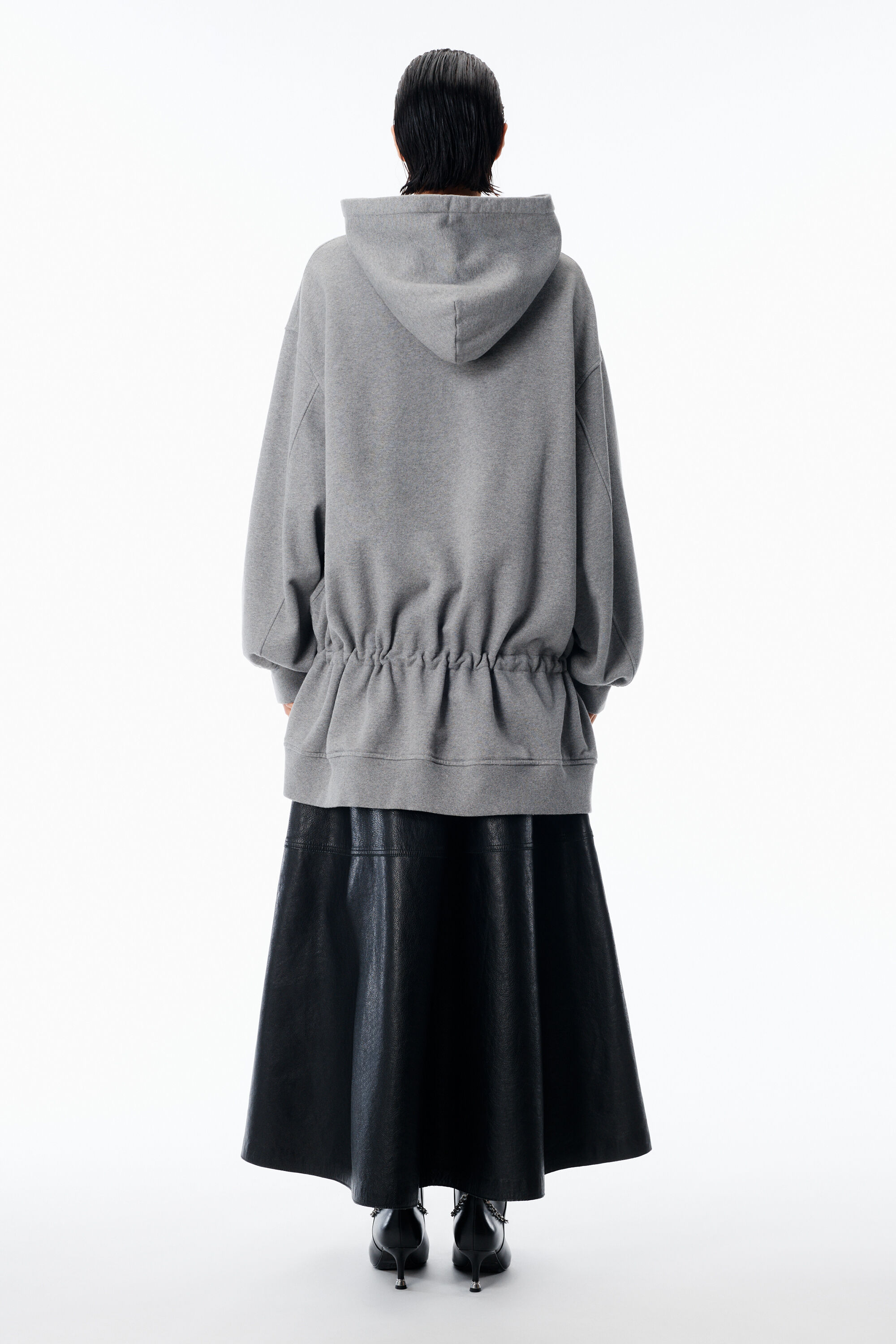 Dropped Waist Hoodie Dress in DARK HEATHER GREY | alexanderwang®
