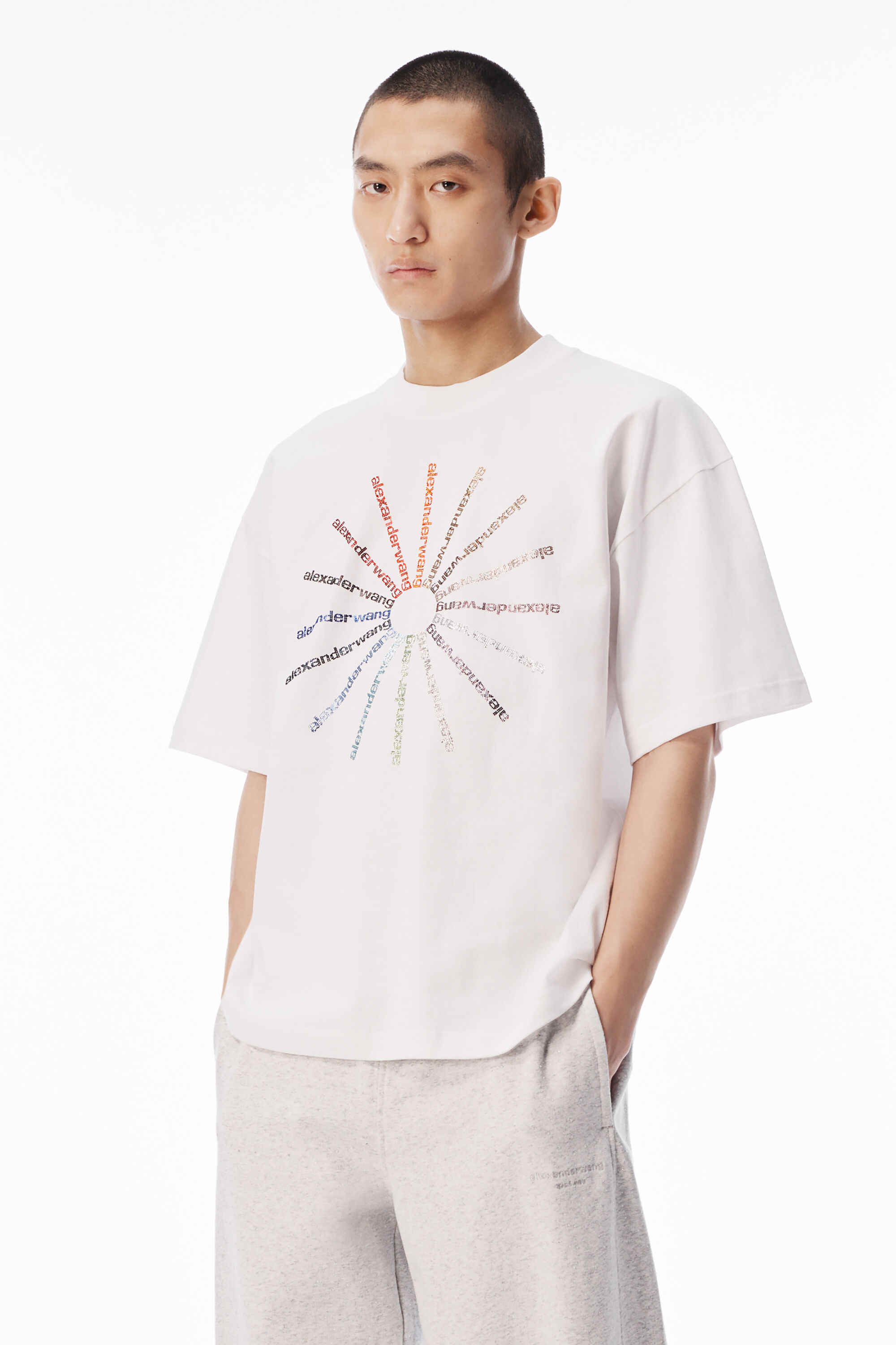 CRYSTAL HOTFIX PINWHEEL SHORT SLEEVE TEE in VINTAGE WHITE