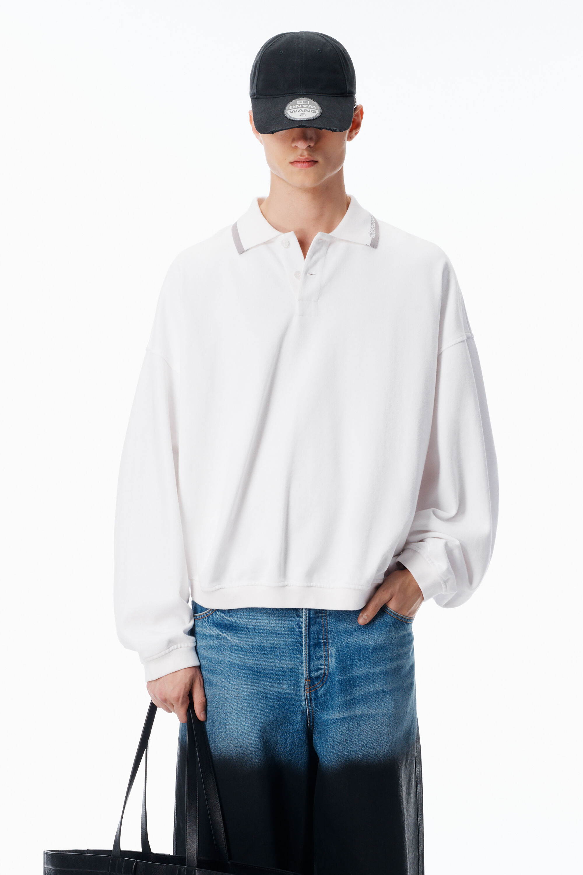 Long-Sleeve Polo Shirt in WHITE | alexanderwang®