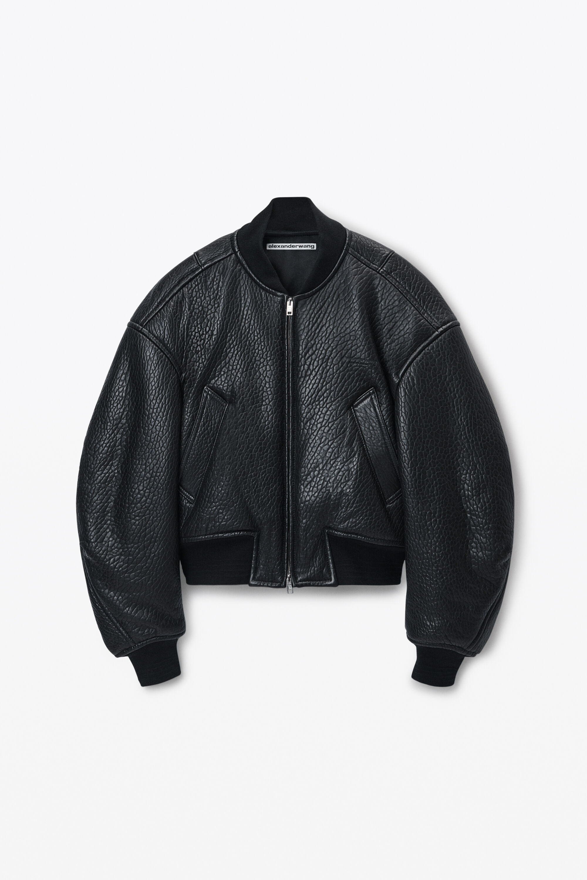 Cropped Bomber Jacket in Primal Lambskin Leather in BLACK