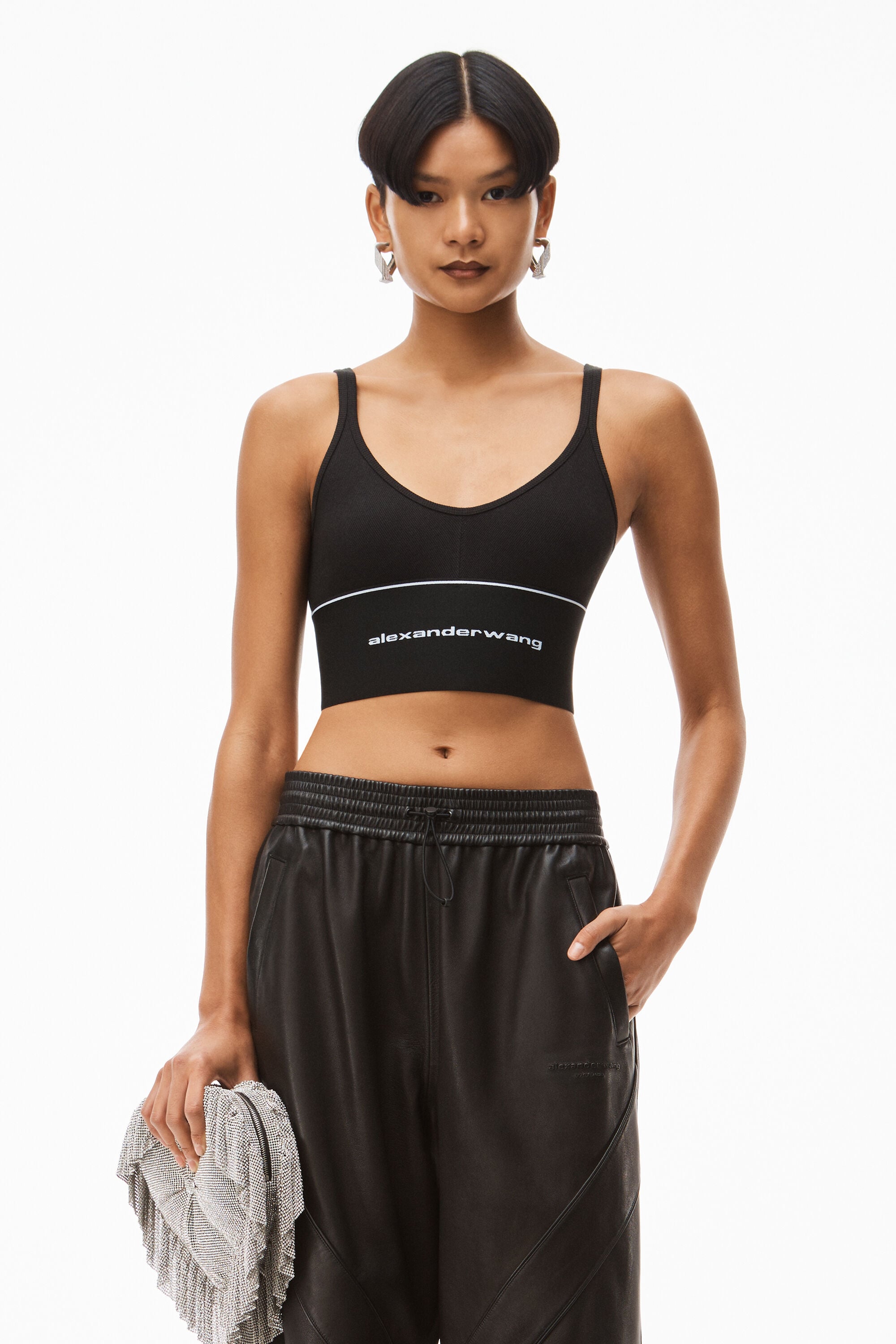 LOGO ELASTIC BRA IN RIBBED JERSEY in BLACK | alexanderwang®