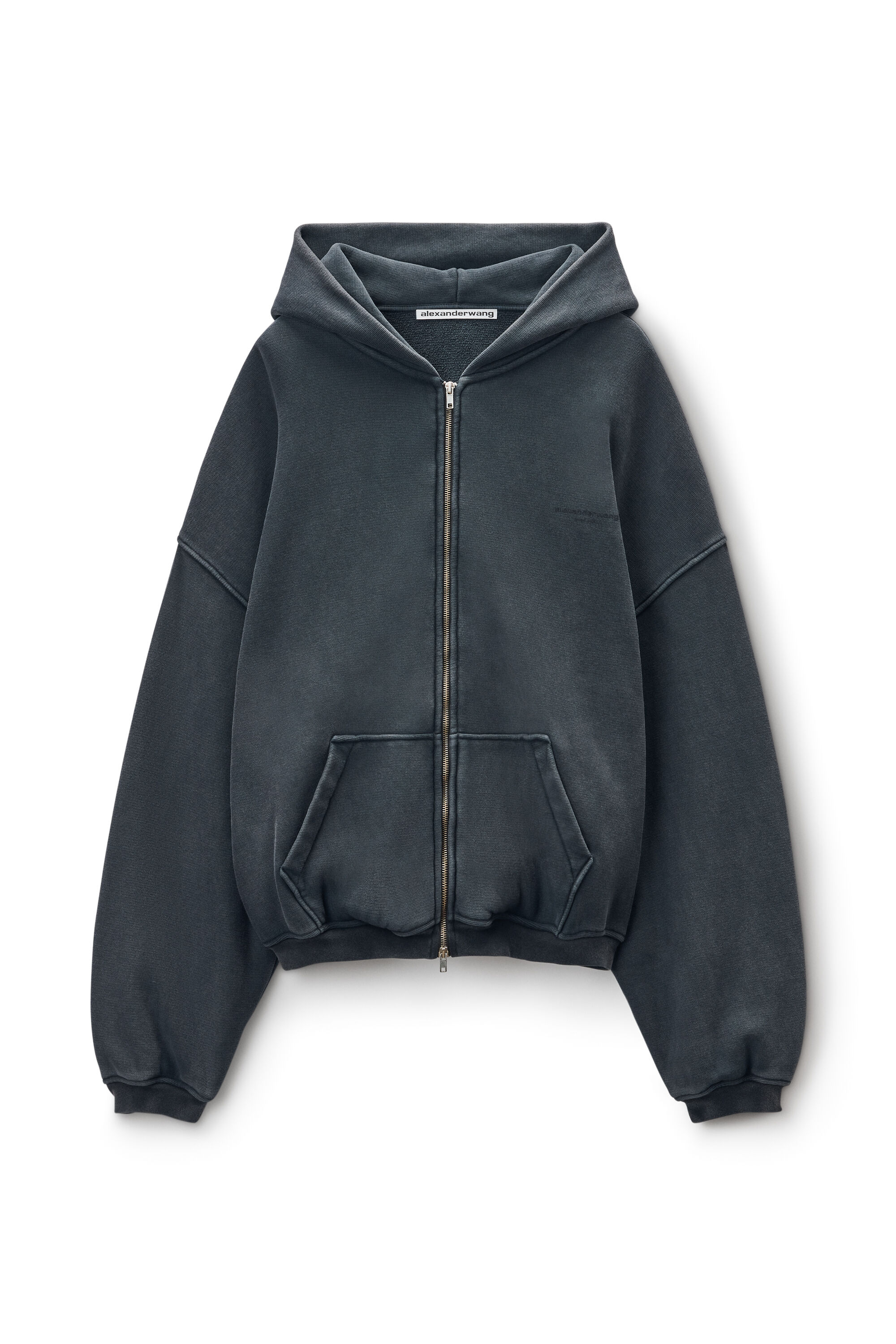 Black Cotton Logo Zip-Up Hoodie