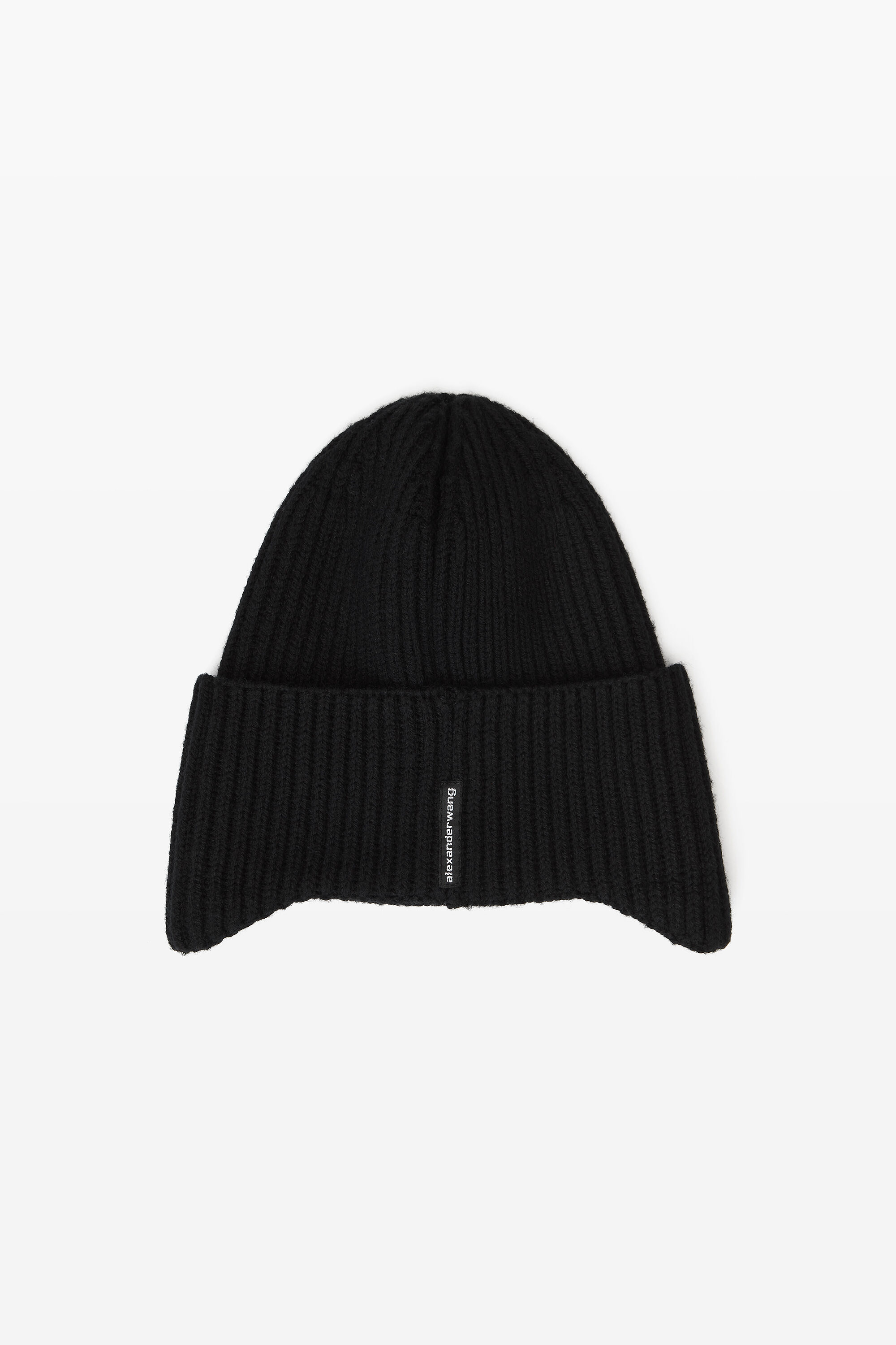 【ALEXANDER WANG】LOGO EARMUFF BEANIE logo earmuff beanie in ribbed wool stretch in BLACK | alexanderwang®