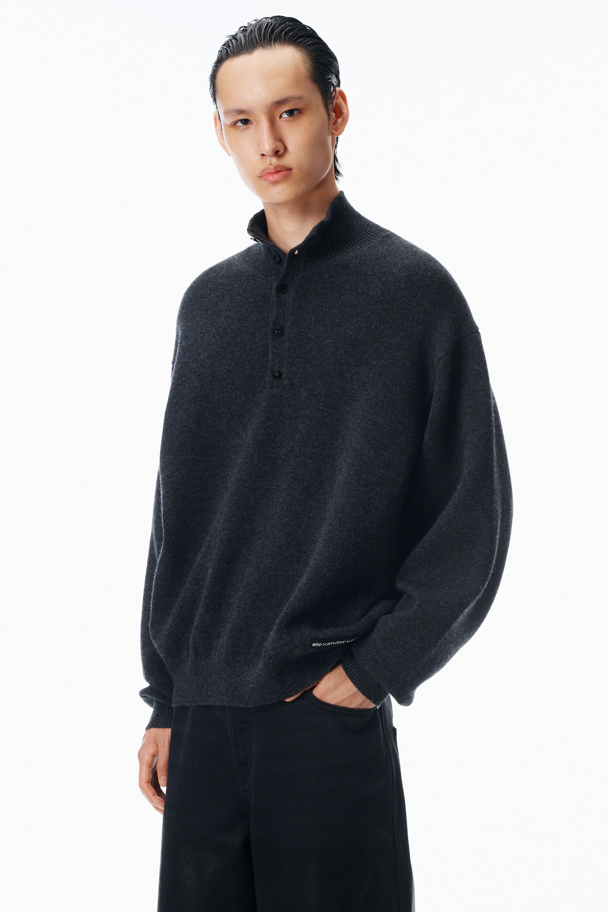 Turtleneck Henley in CHARCOAL | alexanderwang®
