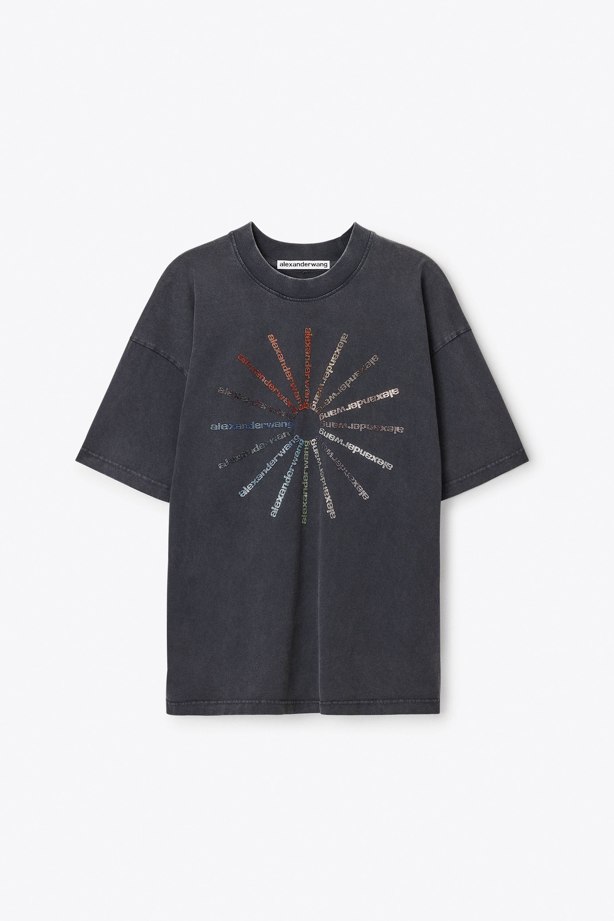 CRYSTAL HOTFIX PINWHEEL SHORT SLEEVE TEE in WASHED BLACK