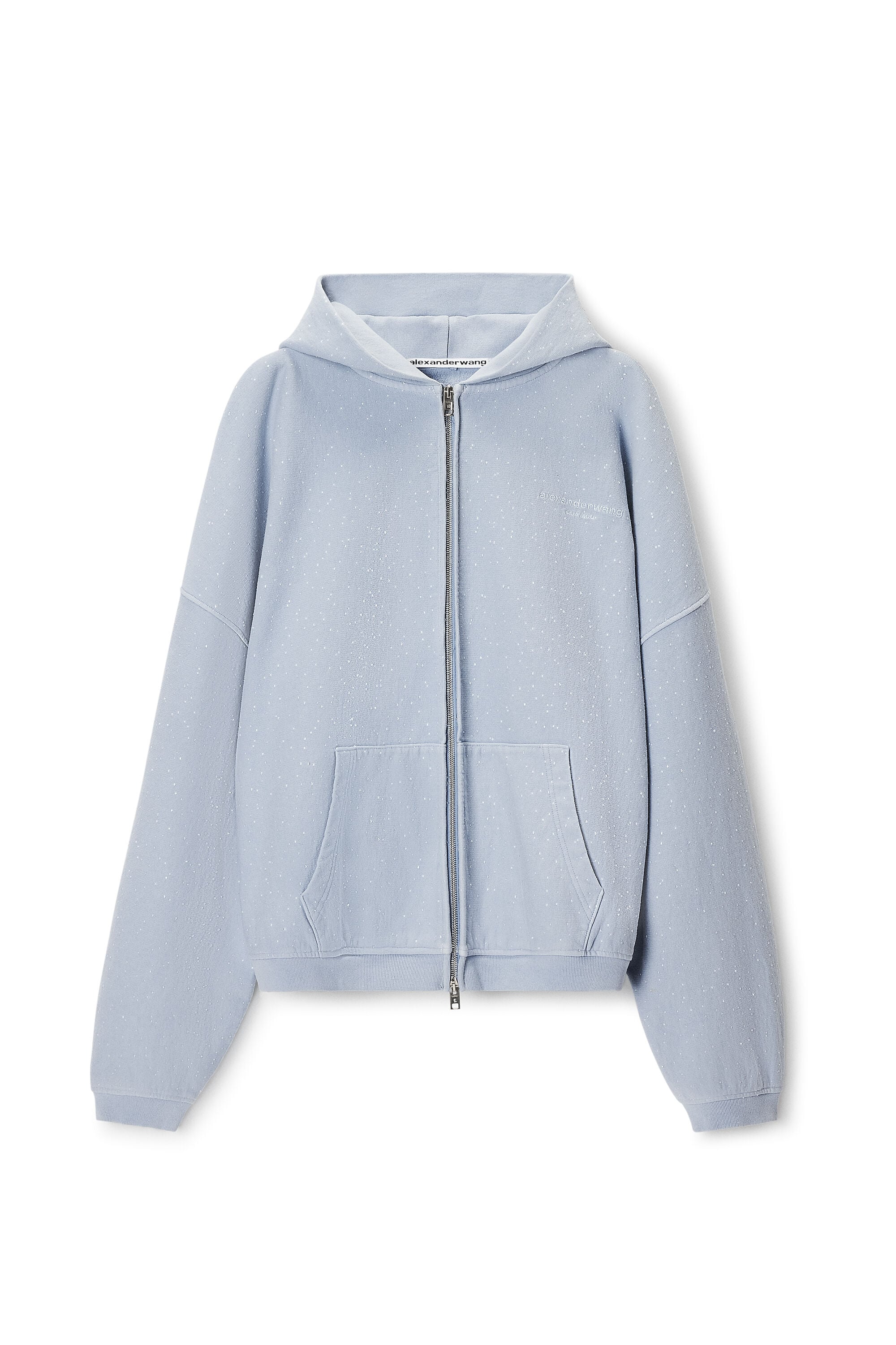 Crystal hotfix oversized zip-up hoodie in WASHED SKY | alexanderwang®