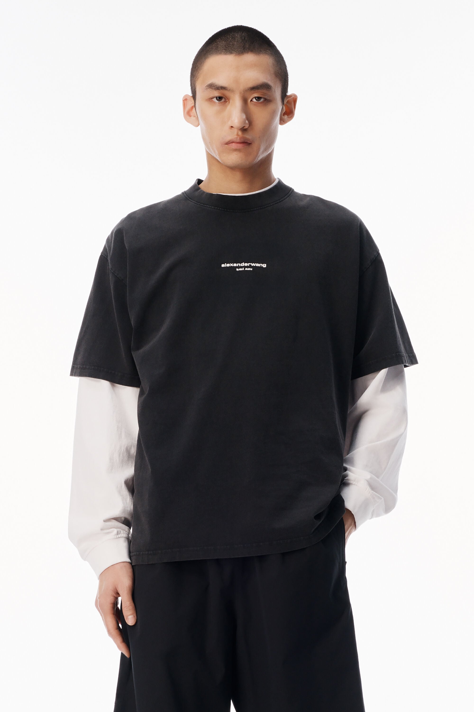 LOGO PRINT SHORT SLEEVE TEE in WASHED BLACK | alexanderwang®