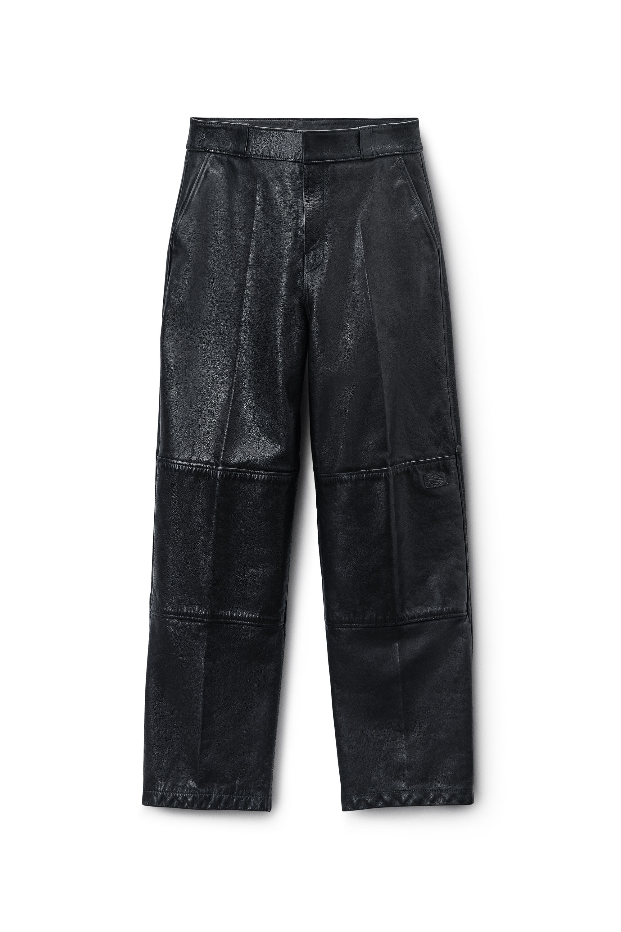 Black Worn Moto Leather Workwear Pant in BLACK | alexanderwang®