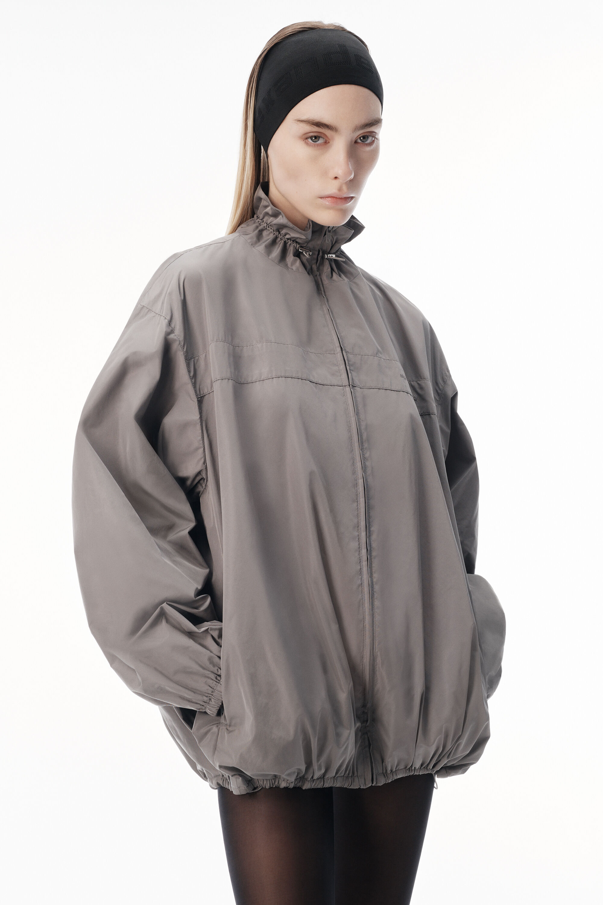Oversized Track Jacket with Gathered Collar in GREY | alexanderwang®